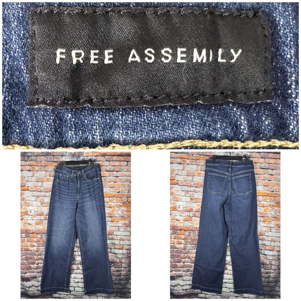 Free Assembly Women's Super High Wide Leg Medium Wash Blue Jeans Size 8 28"32"